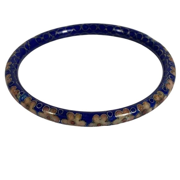 VTG Floral Cloisonne Enamel Bangle Bracelet Blue Pink Flowers Women Jewelry FLAW - Picture 2 of 8